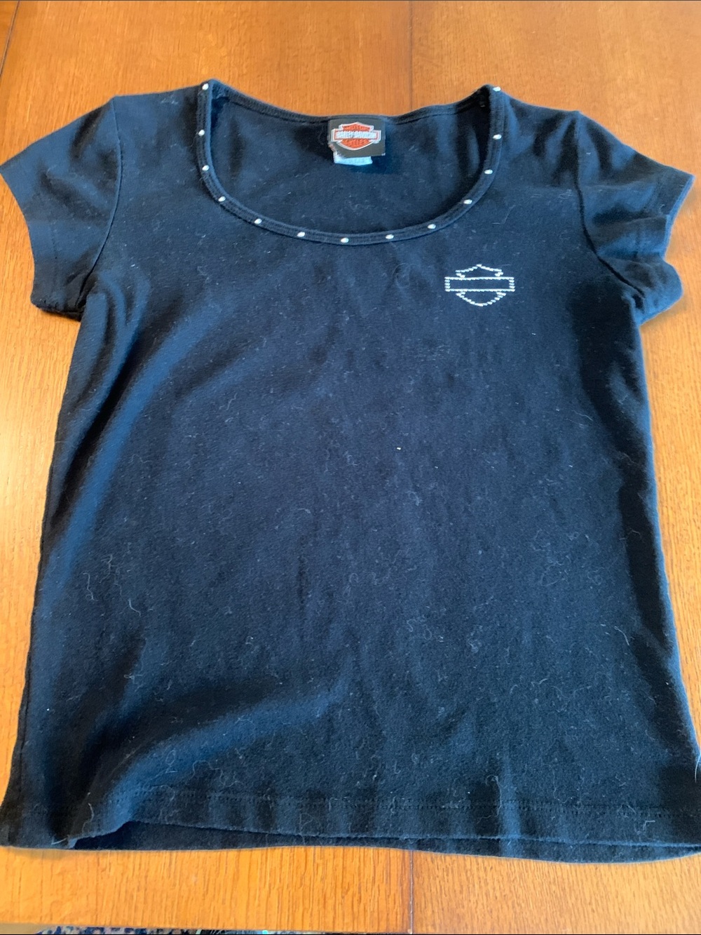 Harley-Davidson Black Girls' or woman’sShort Sleeve Tee with Studded Scoop Neck